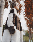 Stand Studio Nino Brown/Beige Check Faux Fur Coat