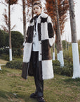 Stand Studio Nino Brown/Beige Check Faux Fur Coat