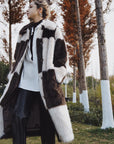 Stand Studio Nino Brown/Beige Check Faux Fur Coat