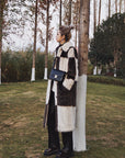Stand Studio Nino Brown/Beige Check Faux Fur Coat