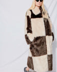 Stand Studio Nino Brown/Beige Check Faux Fur Coat