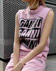 Ganni Logo Wool Pink Knit Vest K1762