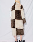 Stand Studio Nino Brown/Beige Check Faux Fur Coat