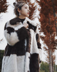 Stand Studio Nino Brown/Beige Check Faux Fur Coat