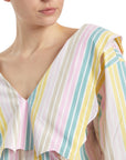 Ganni Multicolor Stripe Cotton Rhythm Collar Blouse F7767