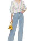 Ganni Multicolor Stripe Cotton Rhythm Collar Blouse F7767