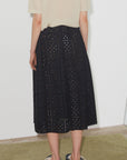 GANNI Broderie Cutout Anglaise Cotton Black A-Line Midi Skirt F7807