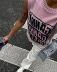Ganni Logo Wool Pink Knit Vest K1762