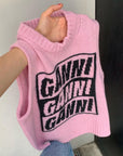 Ganni Logo Wool Pink Knit Vest K1762