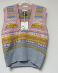Ganni Graphic Multicolor V-Neck Wool Knit Vest K1758