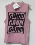 Ganni Logo Wool Pink Knit Vest K1762