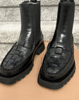 Hereu Alda Sport Tread Sole Woven Leather Black Chelsea Boots