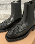 Hereu Alda Sport Tread Sole Woven Leather Black Chelsea Boots