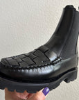 Hereu Alda Sport Tread Sole Woven Leather Black Chelsea Boots