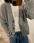 Ganni Soft Wool Alpaca V-Neck Grey Knit Cardigan K1842
