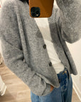 Ganni Soft Wool Alpaca V-Neck Grey Knit Cardigan K1842