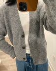 Ganni Soft Wool Alpaca V-Neck Grey Knit Cardigan K1842