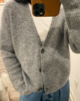 Ganni Soft Wool Alpaca V-Neck Grey Knit Cardigan K1842