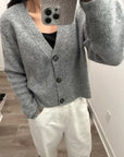 Ganni Soft Wool Alpaca V-Neck Grey Knit Cardigan K1842