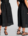 GANNI Broderie Cutout Anglaise Cotton Black A-Line Midi Skirt F7807