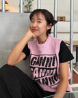 Ganni Logo Wool Pink Knit Vest K1762