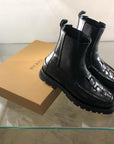 Hereu Alda Sport Tread Sole Woven Leather Black Chelsea Boots