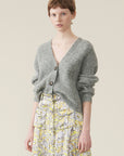 Ganni Soft Wool Alpaca V-Neck Grey Knit Cardigan K1842