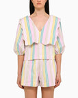 Ganni Multicolor Stripe Cotton Rhythm Collar Blouse F7767
