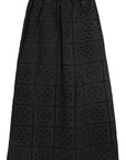 GANNI Broderie Cutout Anglaise Cotton Black A-Line Midi Skirt F7807
