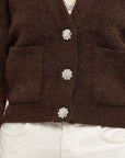 Ganni Crystal Button Knit Alpaca Wool V-Neck Cardigan K1702