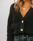 Ganni Crystal Button Knit Alpaca Wool V-Neck Cardigan K1702