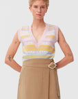 Ganni Graphic Multicolor V-Neck Wool Knit Vest K1758