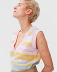 Ganni Graphic Multicolor V-Neck Wool Knit Vest K1758