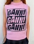 Ganni Logo Wool Pink Knit Vest K1762