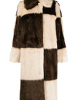 Stand Studio Nino Brown/Beige Check Faux Fur Coat