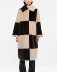 Stand Studio Nino Brown/Beige Check Faux Fur Coat