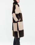 Stand Studio Nino Brown/Beige Check Faux Fur Coat