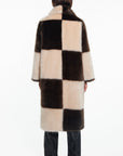 Stand Studio Nino Brown/Beige Check Faux Fur Coat