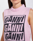 Ganni Logo Wool Pink Knit Vest K1762