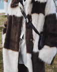 Stand Studio Nino Brown/Beige Check Faux Fur Coat