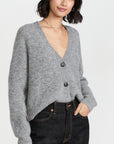 Ganni Soft Wool Alpaca V-Neck Grey Knit Cardigan K1842
