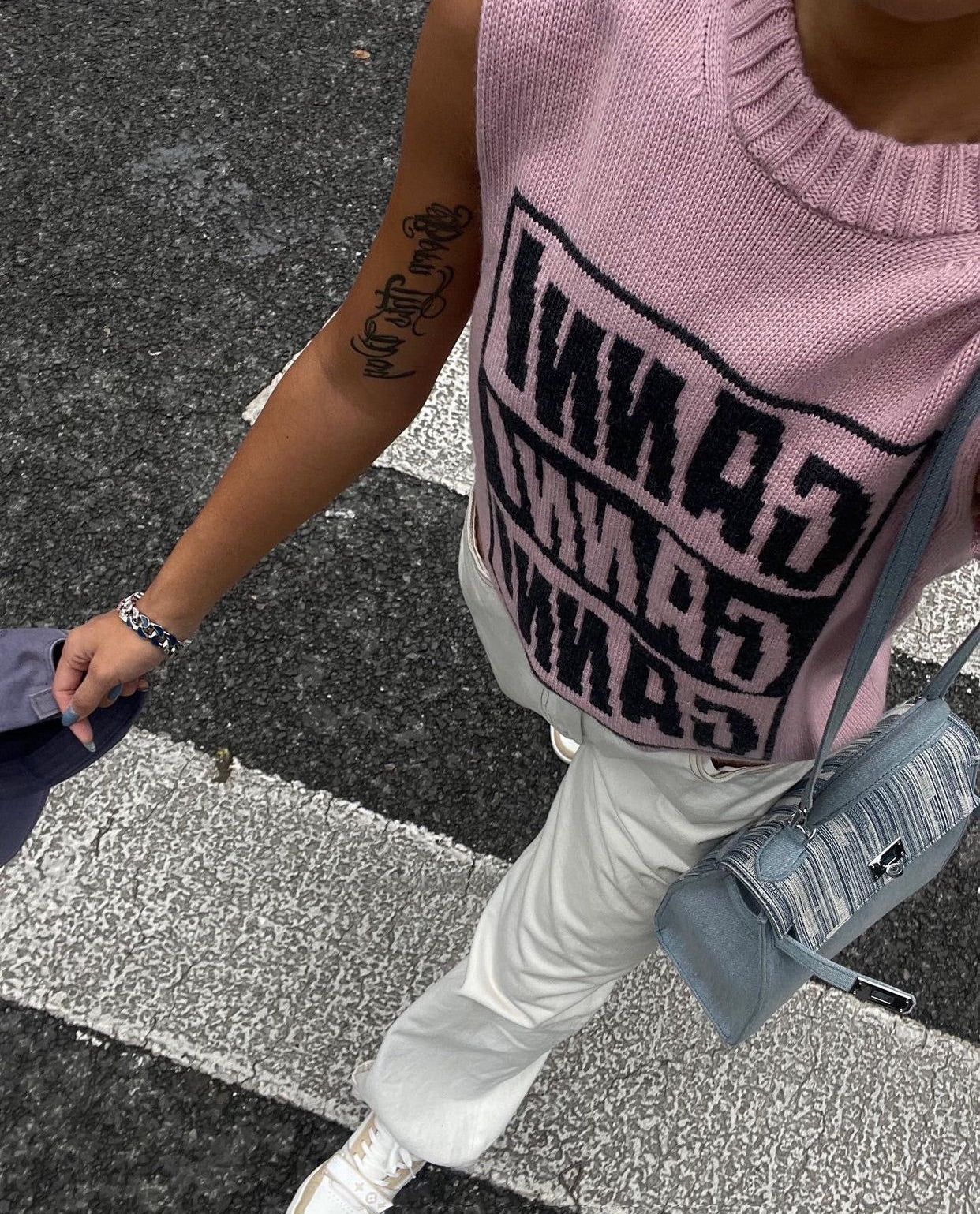 Ganni Logo Wool Pink Knit Vest K1762