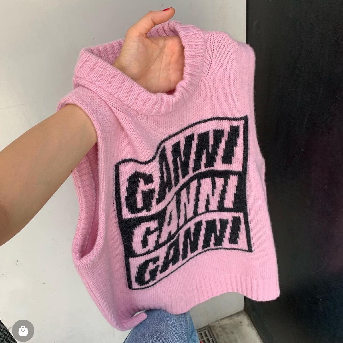 Ganni Logo Wool Pink Knit Vest K1762