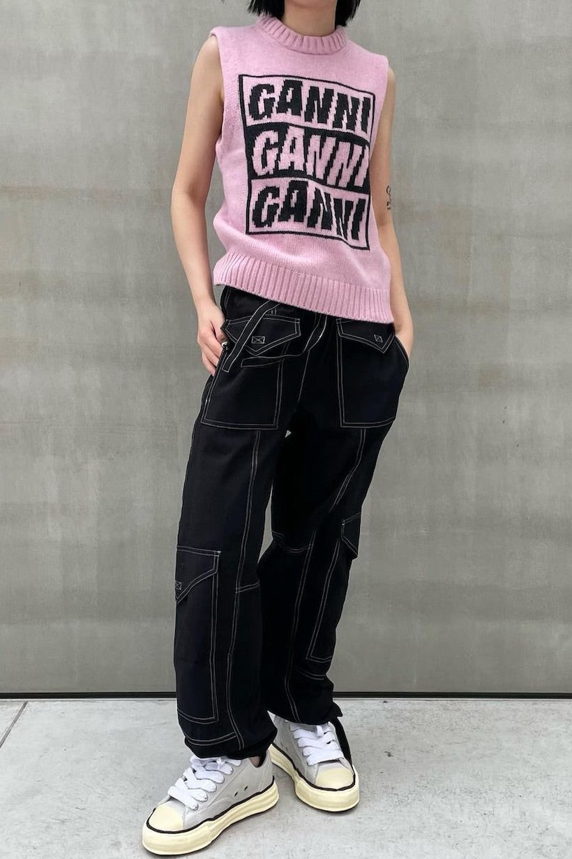 Ganni Logo Wool Pink Knit Vest K1762