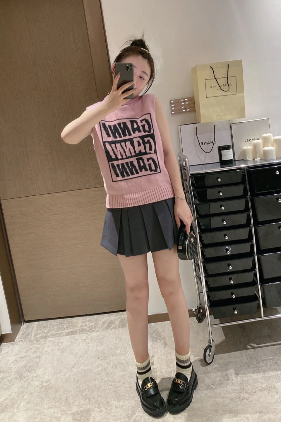 Ganni Logo Wool Pink Knit Vest K1762
