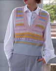 Ganni Graphic Multicolor V-Neck Wool Knit Vest K1758