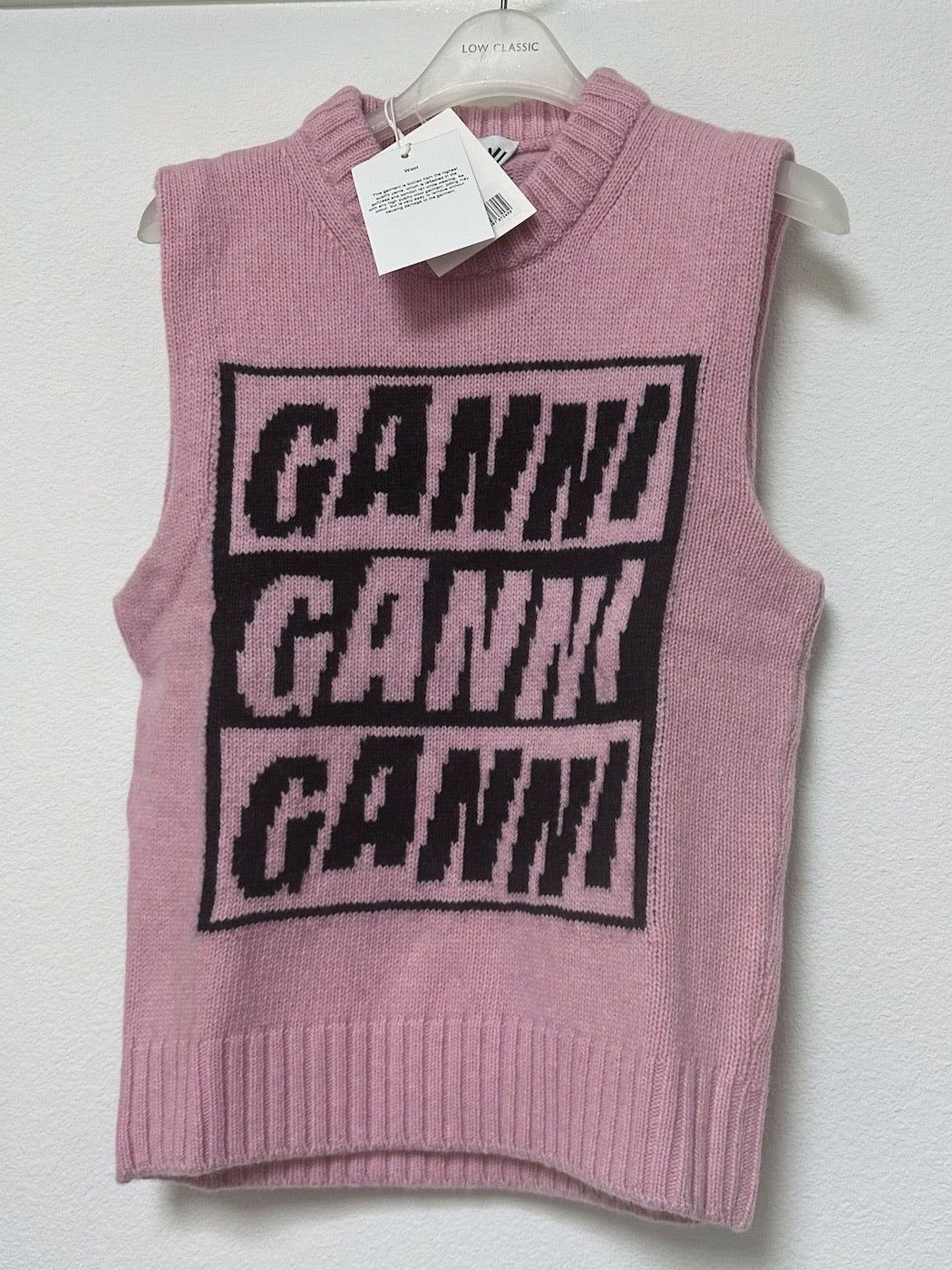 Ganni Logo Wool Pink Knit Vest K1762