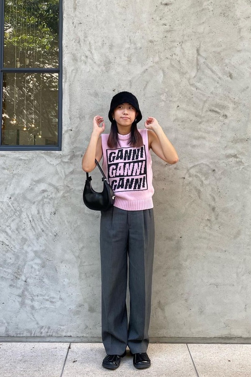 Ganni Logo Wool Pink Knit Vest K1762