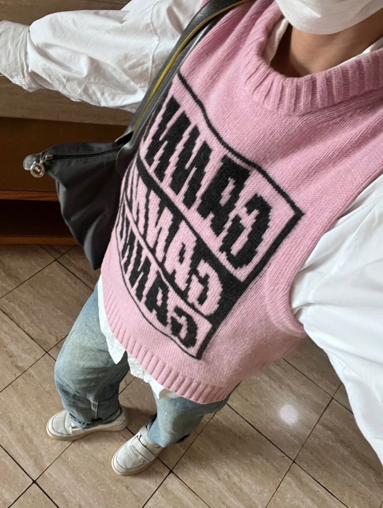 Ganni Logo Wool Pink Knit Vest K1762