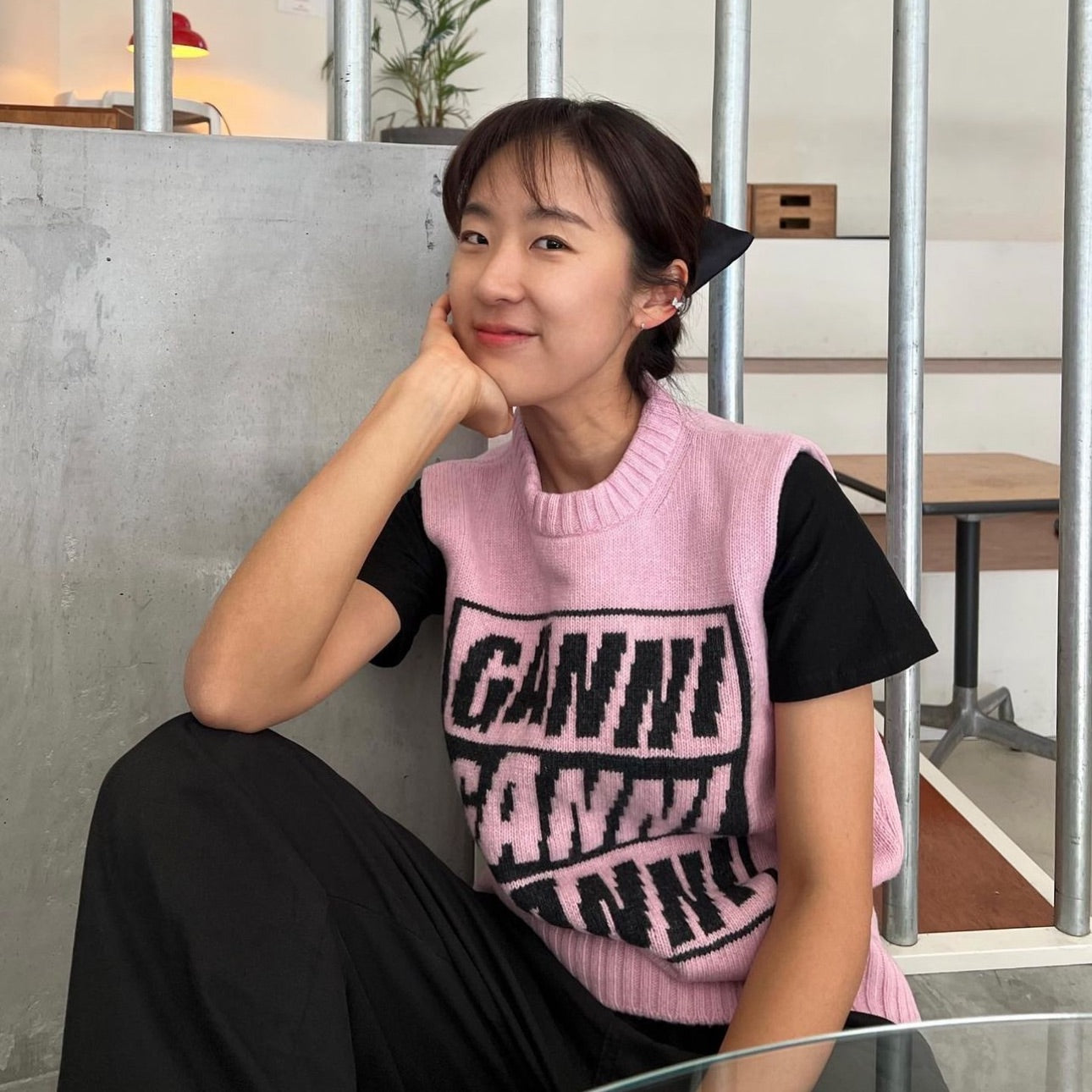 Ganni Logo Wool Pink Knit Vest K1762